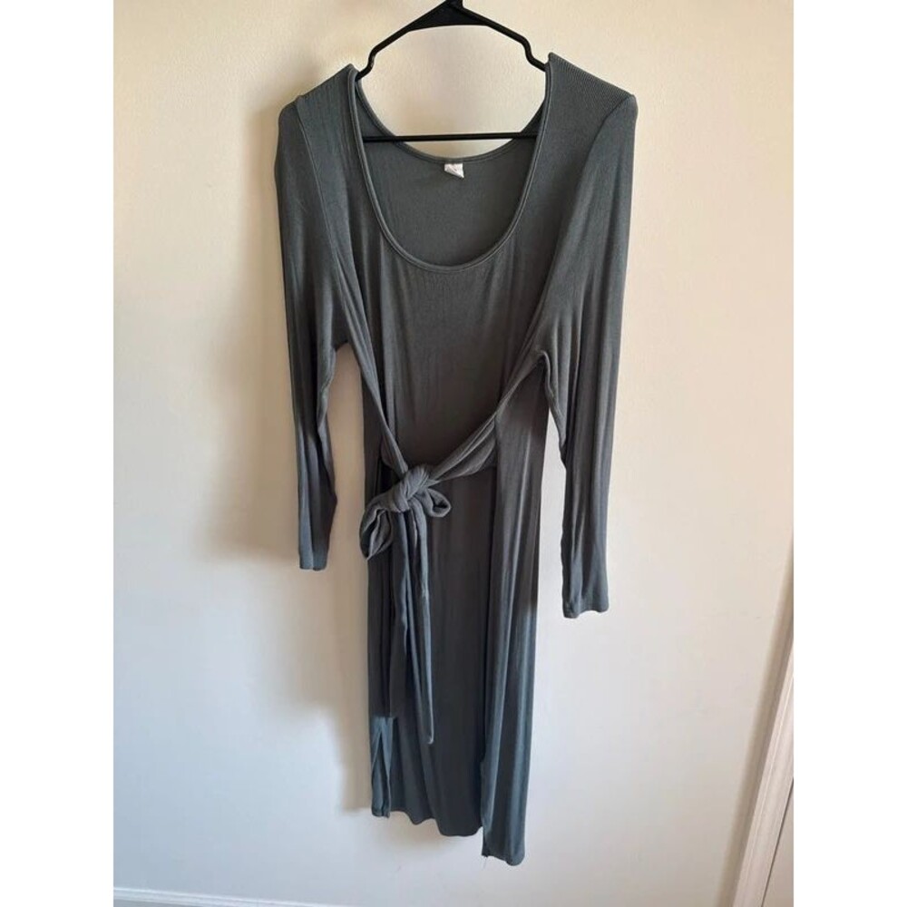 Sage Long Sleeve Maternity Midi Dress with Front Tie